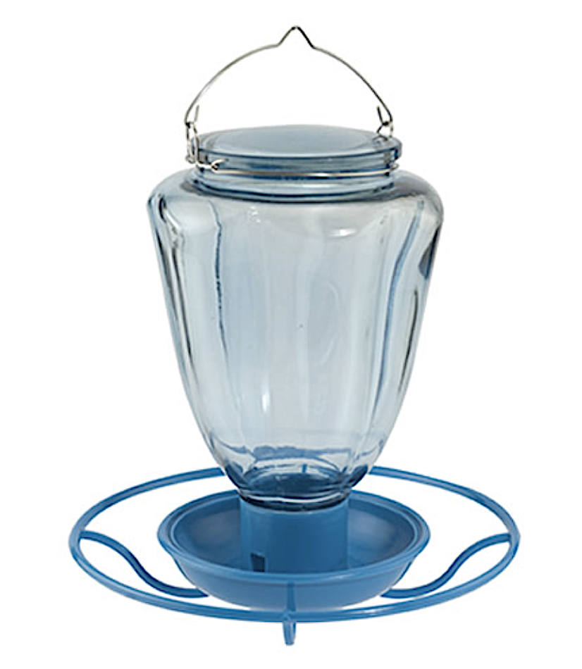 Tinted Blue Glass Water Feeder